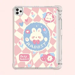 Pink Plaid Strawberry Rabbit Printed TPU Tablet Protective Shell Anti-fall Case with Pen Slot for Ipad Protection Cover