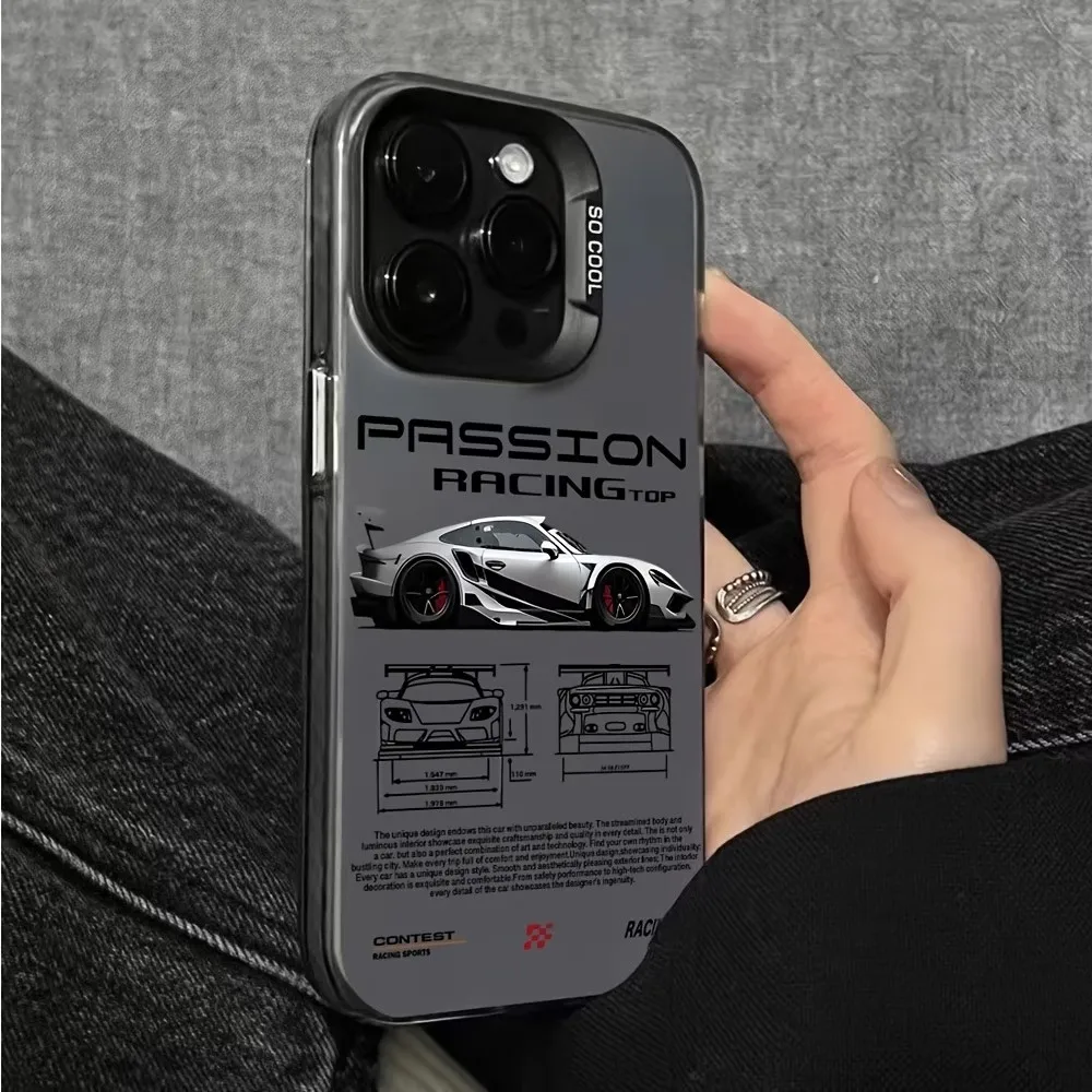 Cool Racing Style Lines Phone Case For iPhone 17 16 15 14 13 12 11 Pro Xs Max Mini 8 7 Plus X XR Air 16e 17e Silver IMD Cover