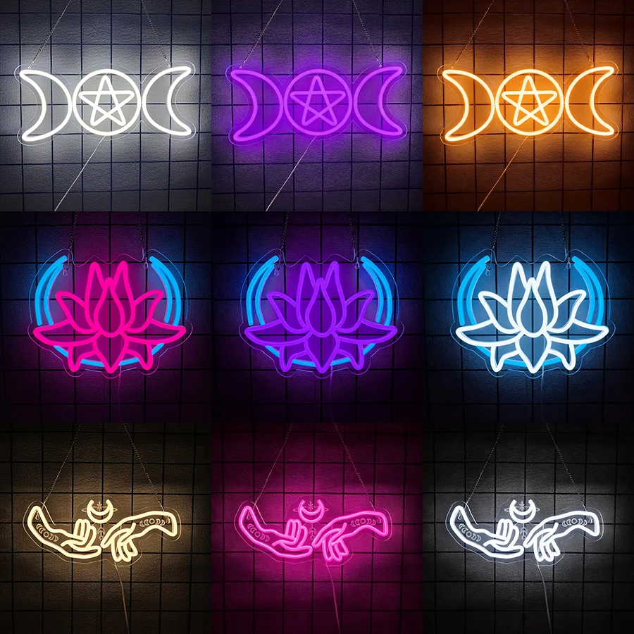 Triple Moon Neon Sign Moon Neon LED Light Sign for Wall Decor USB Light Up Sign for Bedroom Wiccan Neopagan Witch Decor Gifts
