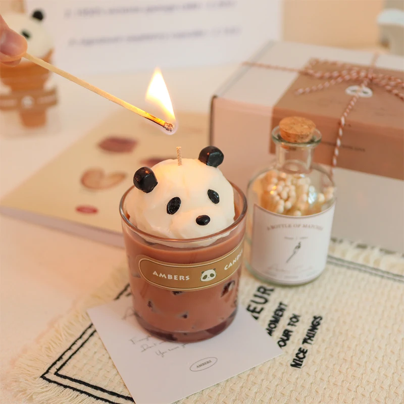 Creative Panda Scented Candle Panda Coffee Cute Ice Cream Aromatherapy Ornament Set with Box Birthday Gift Home Decoration