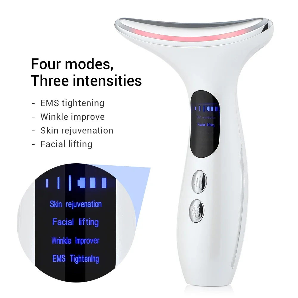 Dispositivo de belleza para el cuello, máquina de fotones LED, Lifting Facial, reafirmante, eliminación de arrugas, blanqueamiento, masajeador para el cuidado de la piel Facial, 3 colores