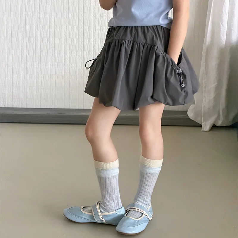 Girls Skirt Summer 2026 Sweet Princess Skirt for Kids Double Side Drawstring Pleated Fluffy Bud Skirt Teenager Sport Clothes