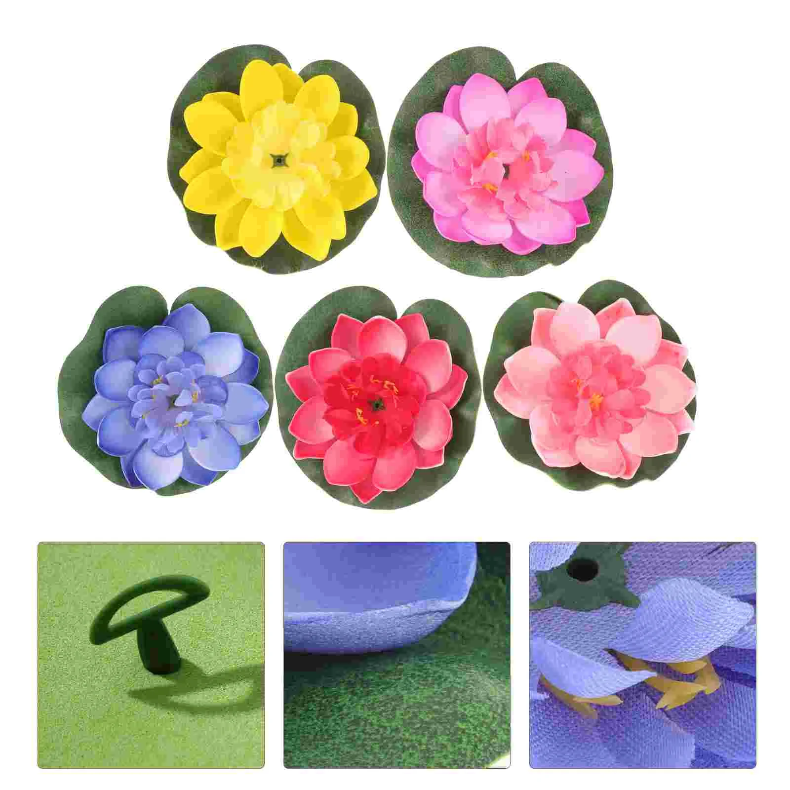 5Pcs Artificial Floating Water Lily EVA Lotus Flower Pond Decor 10cm (Red/Yellow/Blue/Pink/Light Pink)