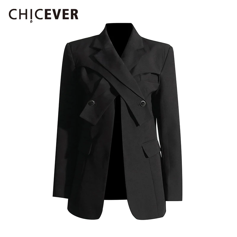 

CHICEVER однотонный утягивающий блейзер с карманами для женщин, лоскутное пальто с лацканами и длинными рукавами на пуговицах, женская темпераментная одежда