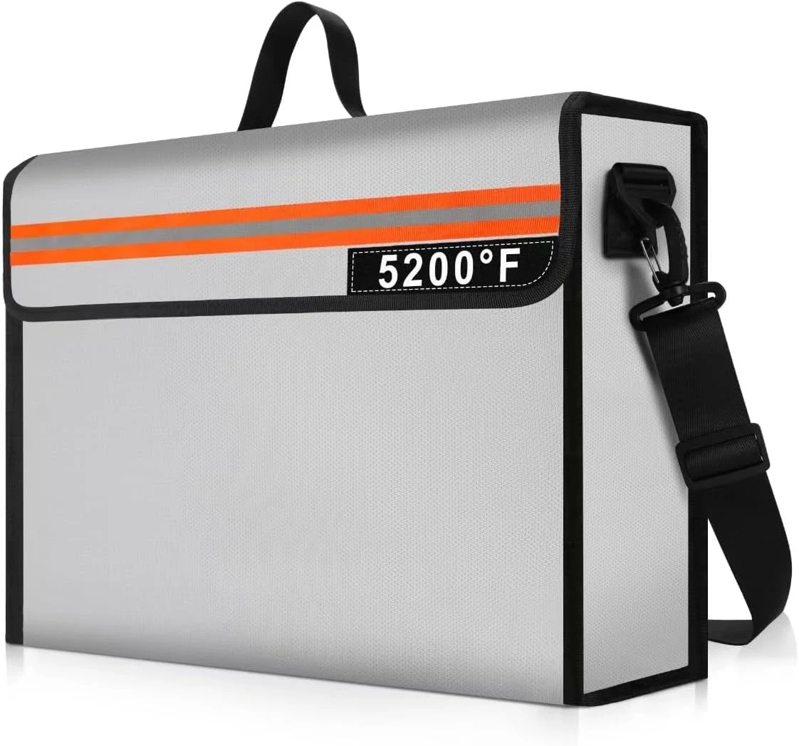 

Документы с плечевым ремнем 5200 ℉ Изолированная огнестойкая сумка для документов 14,9"x11,8"x4,7" со светоотражающей полосой