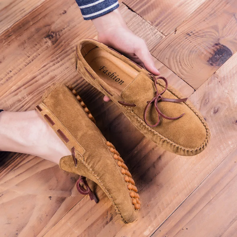 Designer Suede Leather Men Boat Shoes Comfortable Soft Mens Loafers Moccasins Italian Fashion Driving Shoes Big Size 38-47