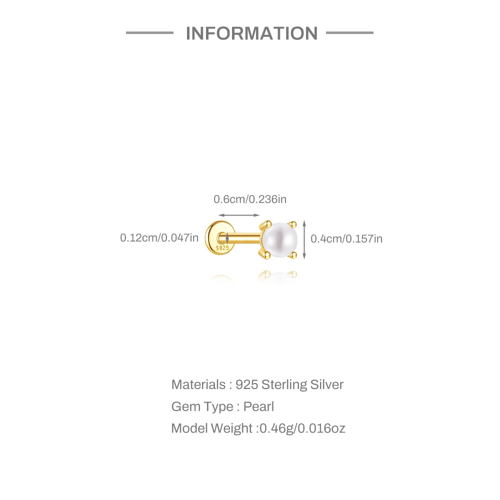 CANNER 1PC 2/3/4mm Classic Pearl Thread Piercing Ear Bone Nail For Women 925 Sterling Silver Ins Exquisite Mini Earring Jewelry view 6