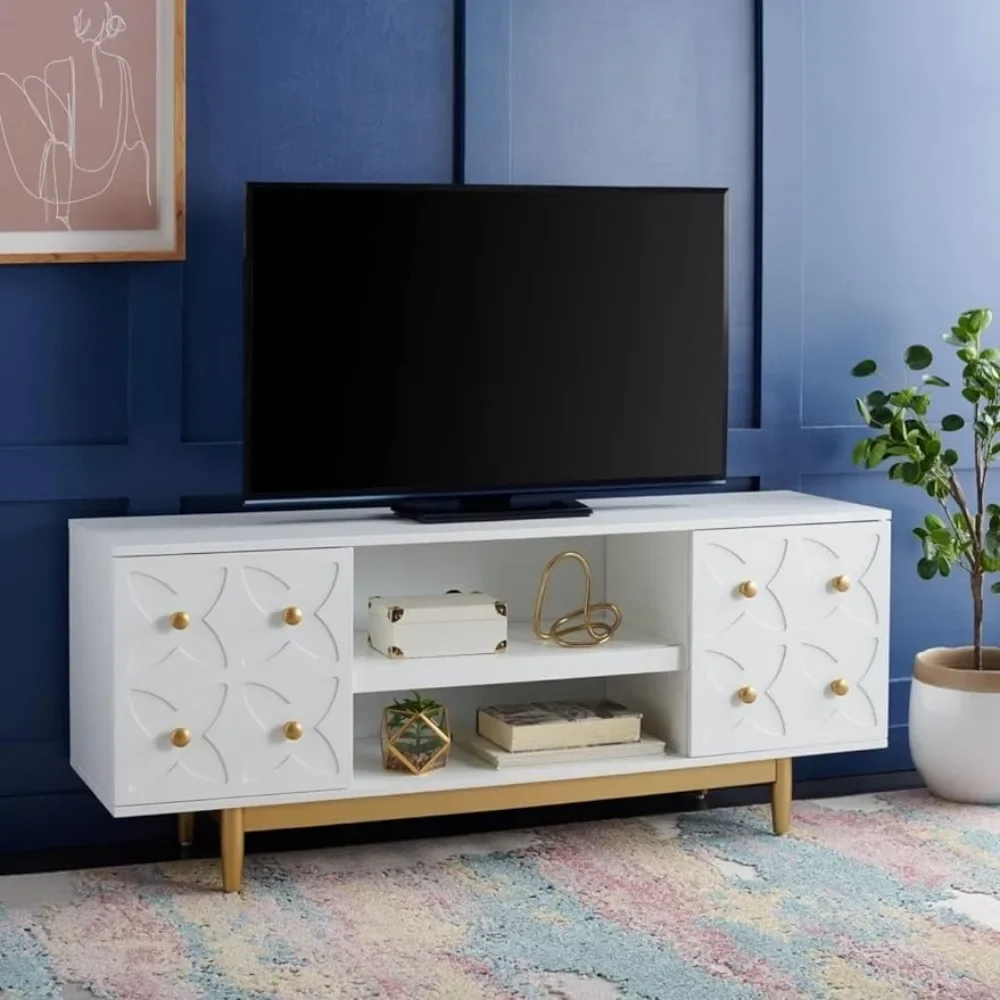 

Home Collection Ottoline White/Gold 3-Shelf Patterned Entertainment Stand up to 60" Flatscreen TV Media Unit