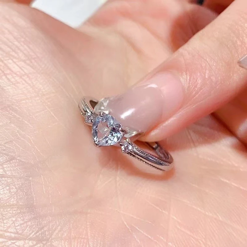 Simple 925 Silver Heart Gemstone Ring Natural Aquamarine Ring 5mm 0.5ct Genuine Aquamarine Jewelry with Certificate view 3