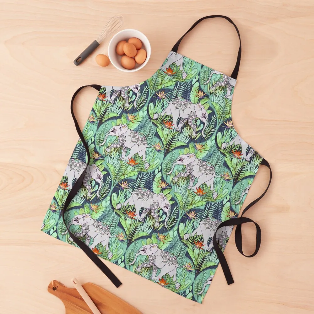 

Little Elephant on a Jungle Adventure – faded vintage version Apron Waterproof Kitchen Kawaii Accessories Bib For Kitchen Apron