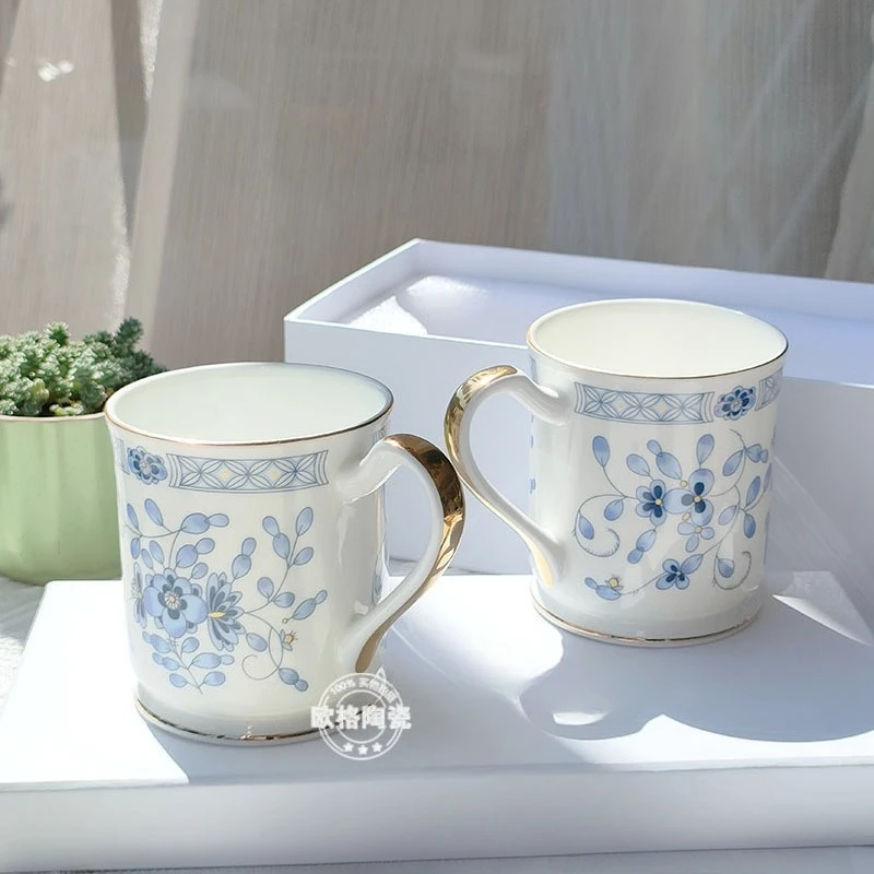 

Bone China Mug with Blue - and - White Retro Style for Office and Home Use Ideal As A Couple or Girlfriend Mug Set