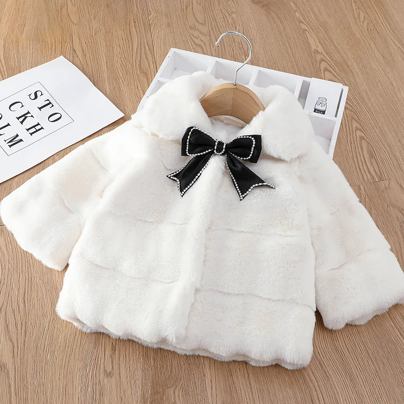 2024 nuovo autunno inverno caldo cappotto di pelliccia sintetica per ragazze giacca bambino tuta da neve dolce natale principessa Outwear 1-5 anni