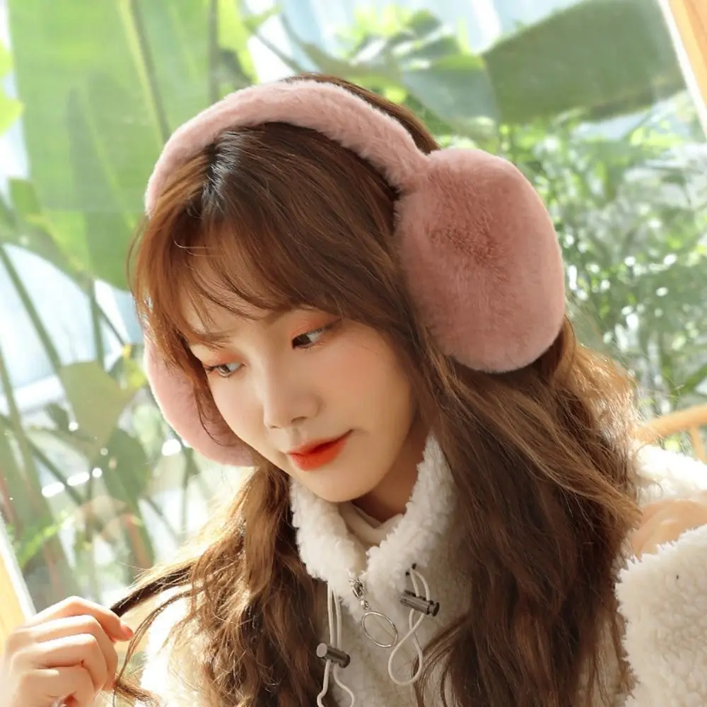 น่ารัก WARM Plush หูอุ่นสีทึบเย็นป้องกัน Earflap พับหนาฤดูหนาว Earmuffs ผู้หญิง