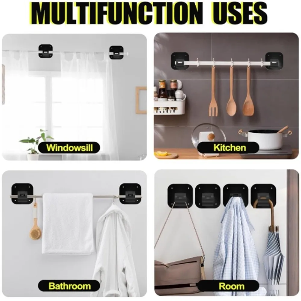 

2pcs No Drilling Curtain Rod Holder Adjustable Easy Install Curtain Rod Brackets Versatile Adhesive Curtain Rod Hook