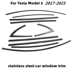 For Tesla Model 3 2017-2023 Accessories Stainless Steel Door Trim Cover Exterior Moulding Decoration Carbon Fiber Sticker Trim