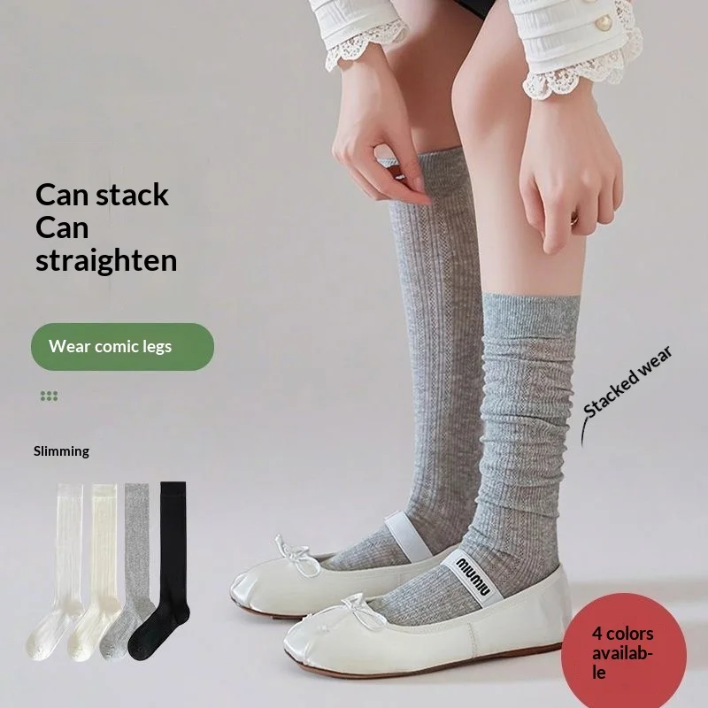 Women Bone-free Milk White Calf & Knee High Insoles Spring Summer Thin Micro Pressure Anti Slip No Sliding Down Pure Desire