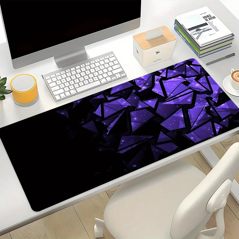 Cool Black Purple Geometric Design Extra-Large Mouse Pad Gaming Accessories Non-Slip Rubber Base Desk Mat for Gamers and Office