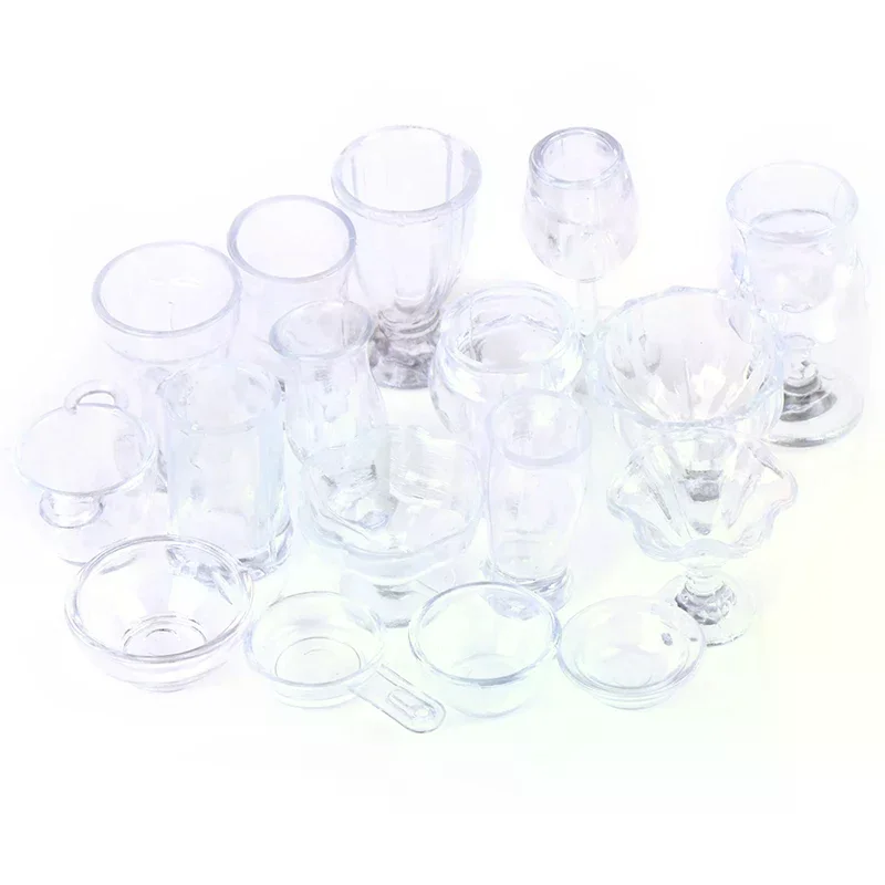 17 pz/set 1:12 casa delle bambole in miniatura trasparente stoviglie accessori da cucina per la decorazione della casa delle bambole giocattoli per bambini regalo