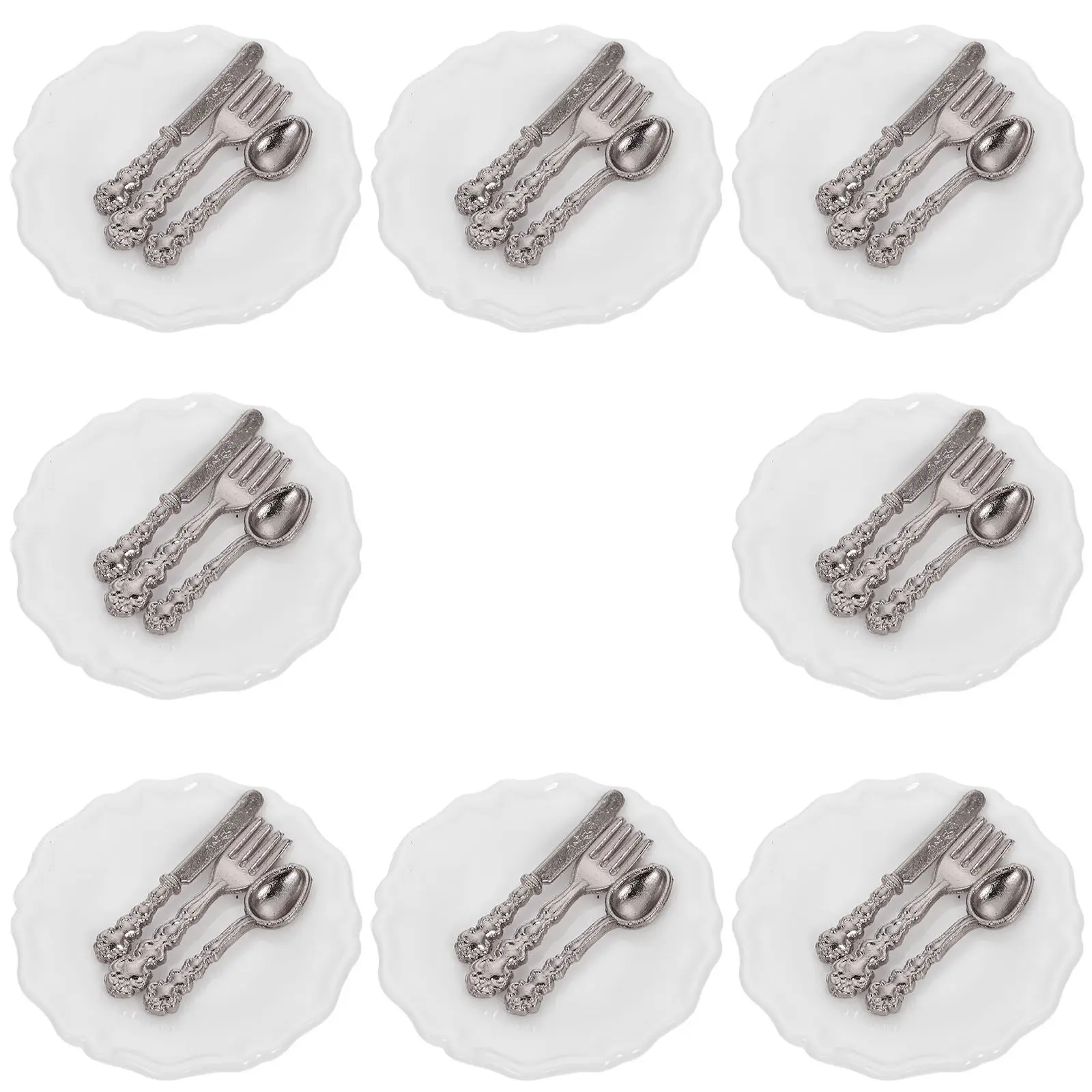 

8Sets Miniature House Tableware Kits Premium Ceramic Alloy Forks Spoons for Dollhouse Kitchen Dining Room Decor Miniature