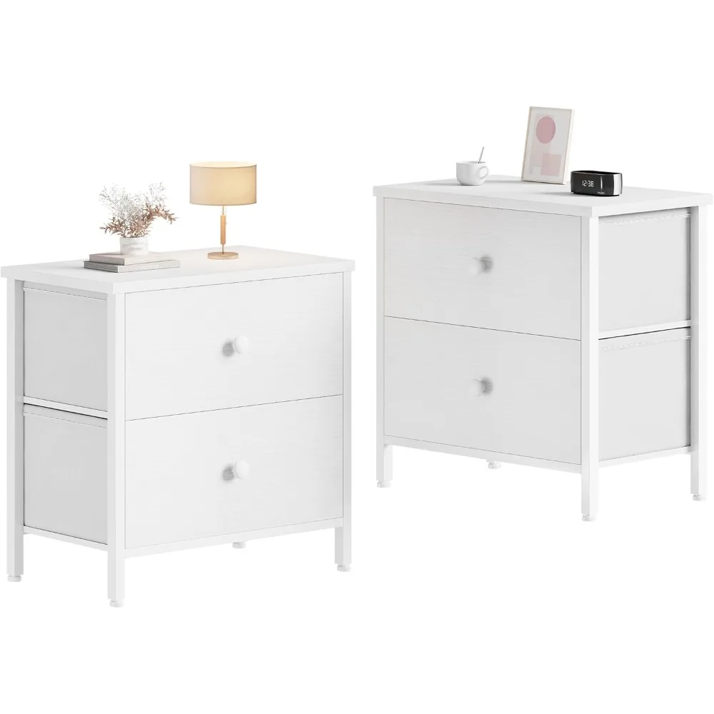 

White Nightstands Set of 2, 2 Drawer Dresser for Bedroom Night Stand Small Dresser End Table with Drawers Modern