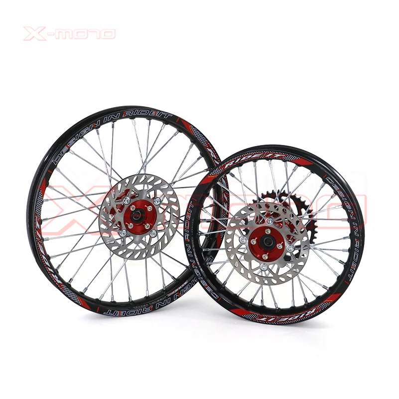 12/15mm Front 1.60-17 Rear 1.85-14 inch Alloy Wheel Rim with CNC Hub Sprocket and Disc for 125/140Dirt Pit bike 14/17 inch wheel