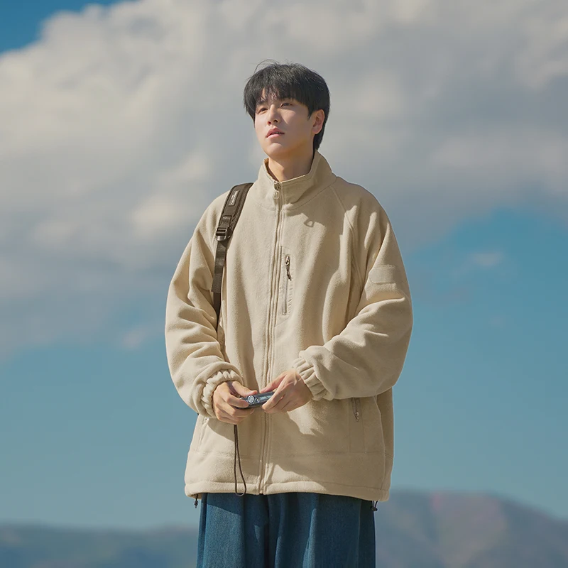 

Утепленная флисовая куртка мужская зимняя теплая свободного кроя на молнии с воротником-стойкой в американском ретро-стиле для молодежи