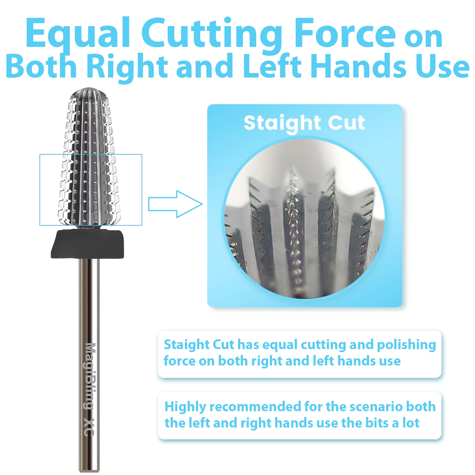 MagiBling 카바이드 5 in 1 스트레이트 컷 네일 드릴 비트 큐티클 하드 소프트 젤 제거용 양방향 회전 전문 비트 3/32"