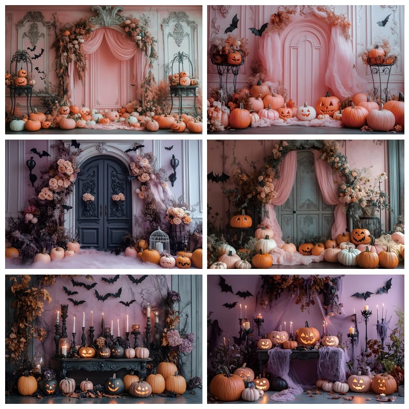 Fondo de pared Interior rosa para fotografía de Halloween, pared de palacio de Castillo, puerta de madera, retrato de niños, accesorios de fotozona