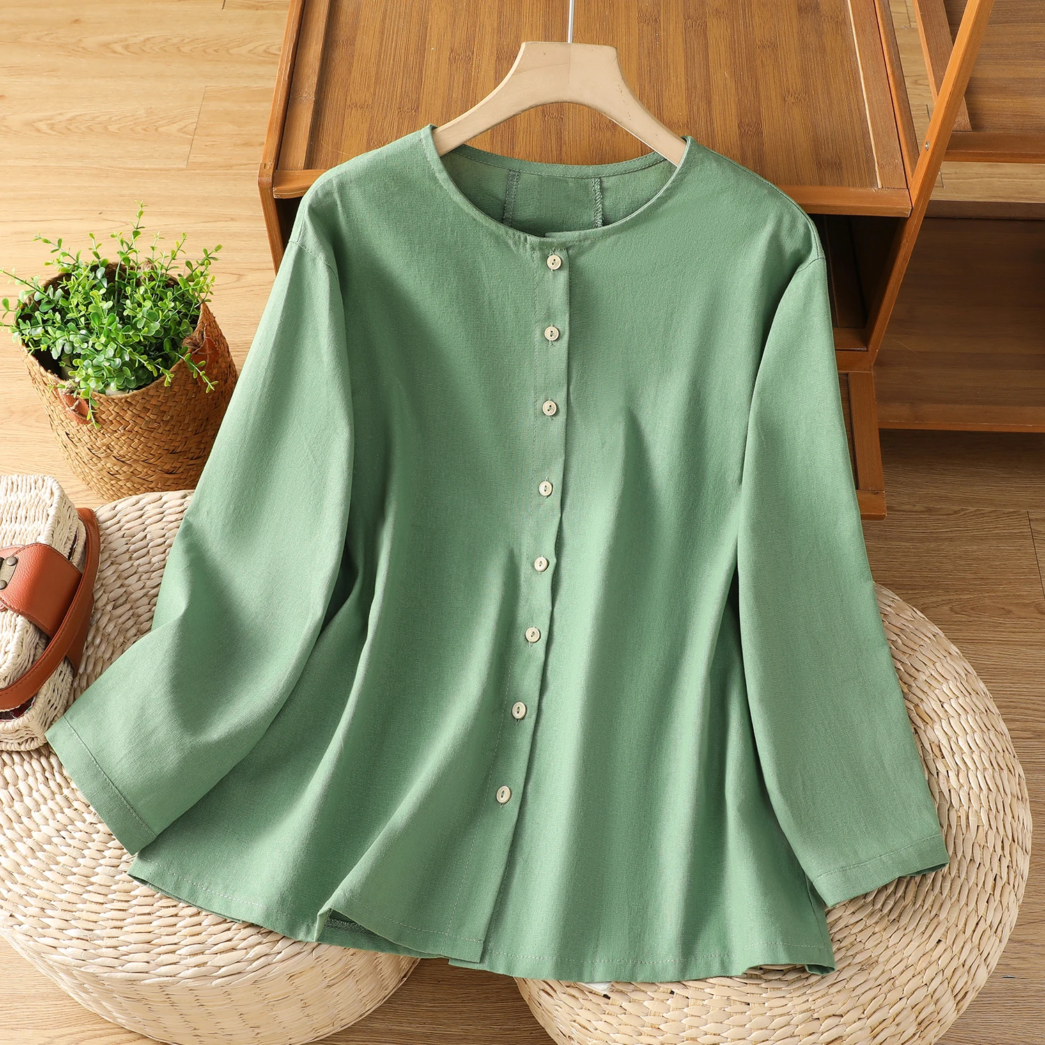 

Loose Long Sleeve round Neck Breathable Artistic Style Open Cardigan Shirt for Women in plus Size Autumn Season Single Piece