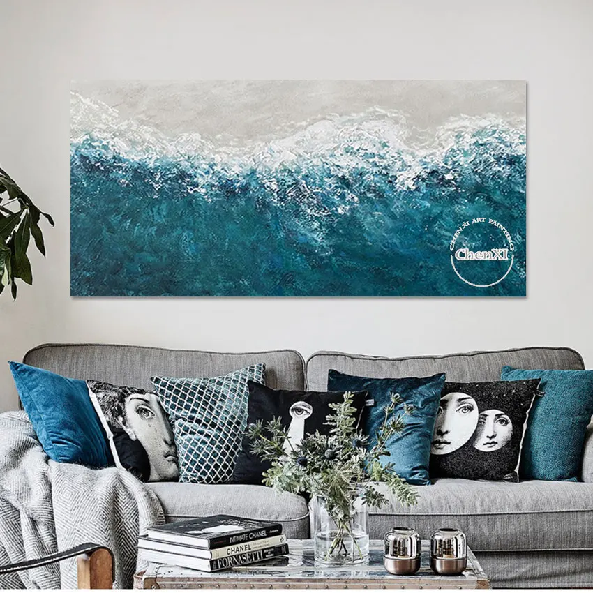 

Abstract Knife Art Texture Sea Wave Oil Painting Art Pure Handmade Seascape Canvas Wall Poster Picture Murals Large Size Artwork