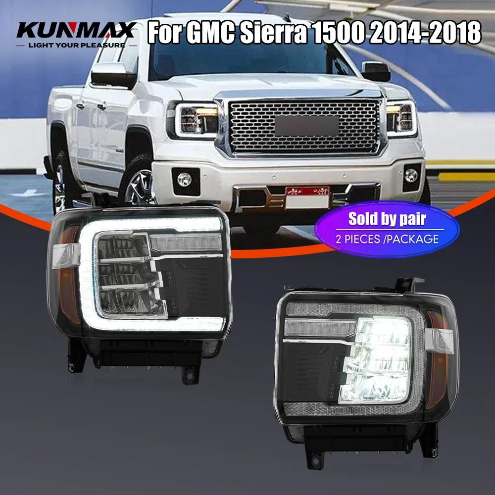 زوج من مجموعة مصابيح السيارة الأمامية LED لسيارة جي إم سي سييرا 1500 2014-2018 2500HD 3500HD 2015-19 مصباح أمامي للرأس مصابيح أمامية لإشارة الانعطاف #1