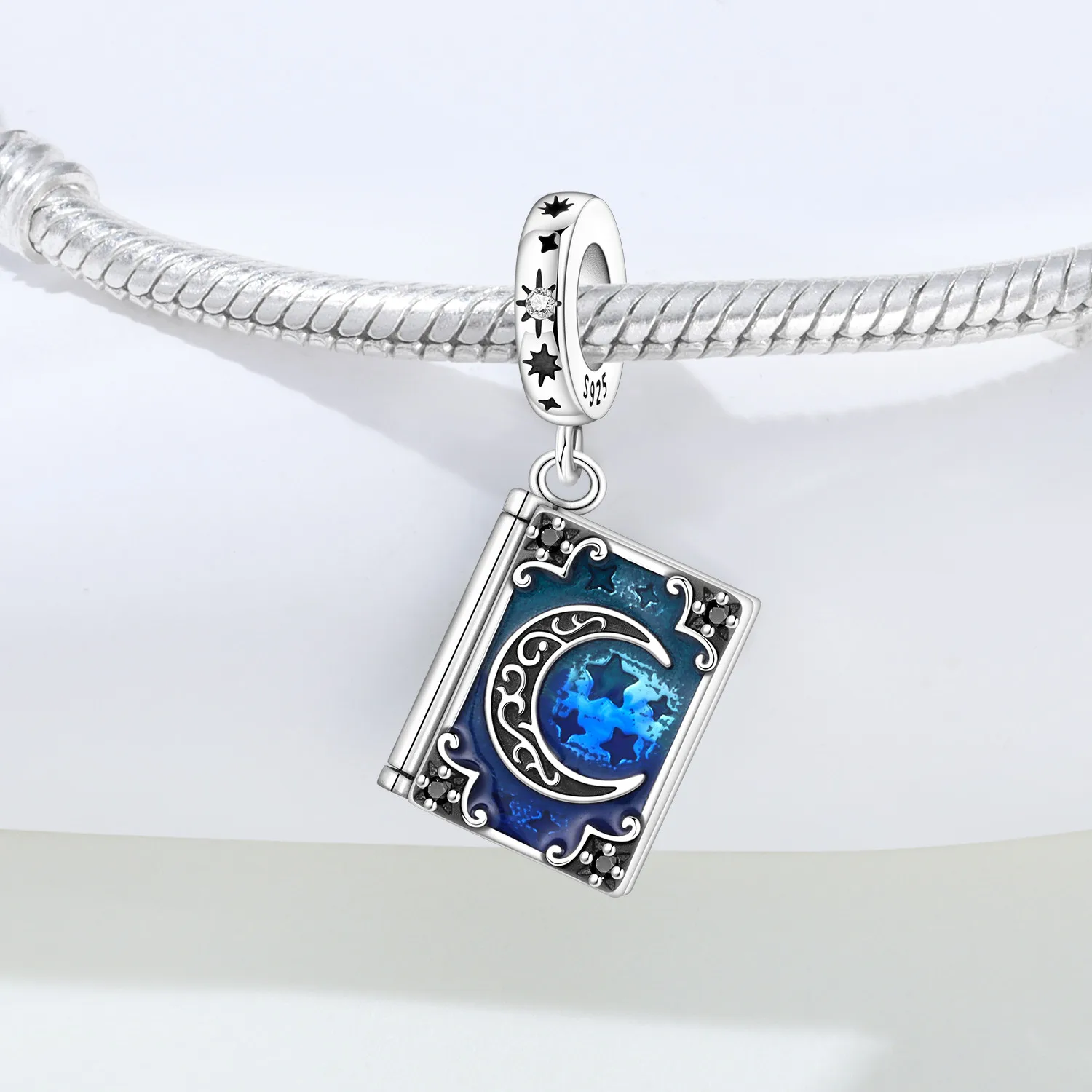High Quality 925 Sterling Silver Blue Floral Starry Sky Wave Beetle Book Charm Fit DIY Bracelet Necklace Exquisite Gifts