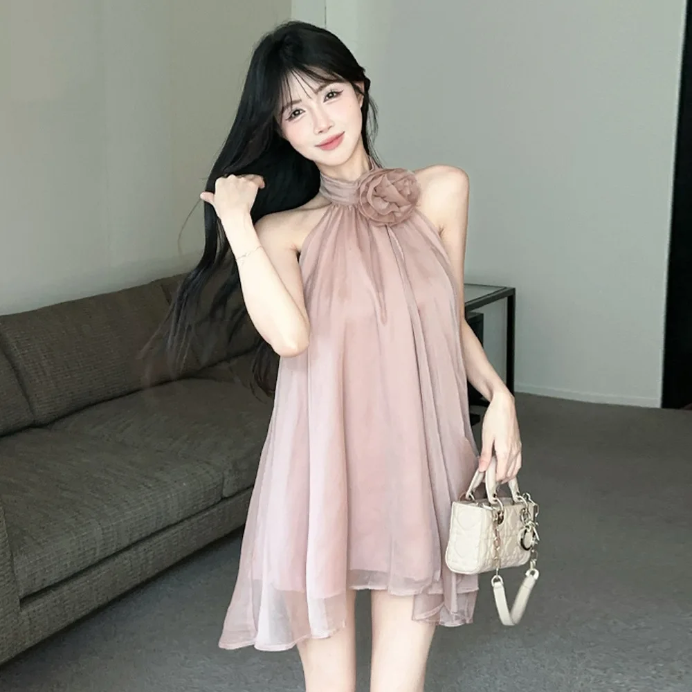 

Slimming Loose Sleeveless Dress Elegant Lady Neck Hanging Cross-Border Qipao Style A-Line Knitted Polyester Dress