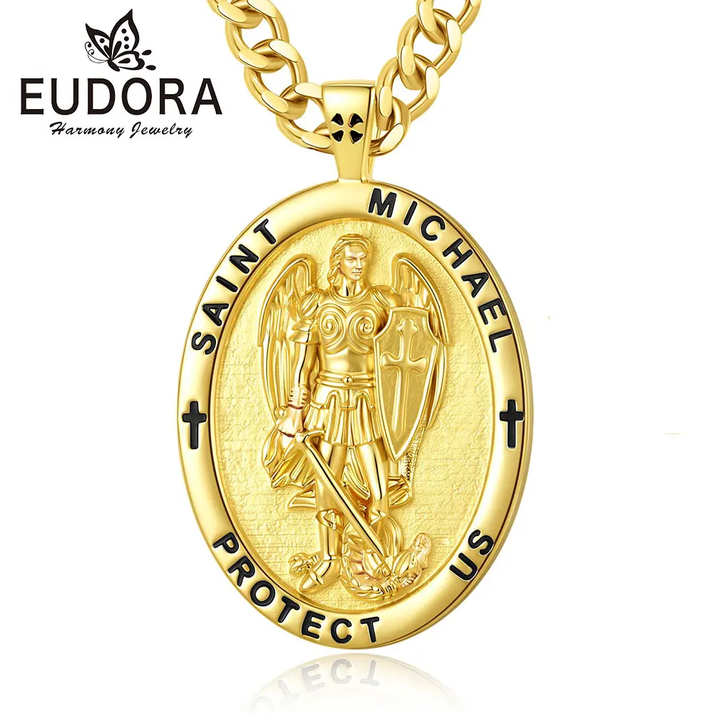 Eudora Kupfer-Halskette mit Heiligen-Michael-Anhänger für Männer und Frauen, Erzengel-Kreuz-Medaillen-Anhänger, christlich-katholischer Schmuck, Festivalgeschenk
