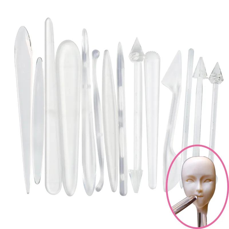 13Pcs Transparent Clay Soft Pottery Cartoon Shaping Tool Set Baking Utensils Fondant Carving Shaping Plastic Knife for Dropship