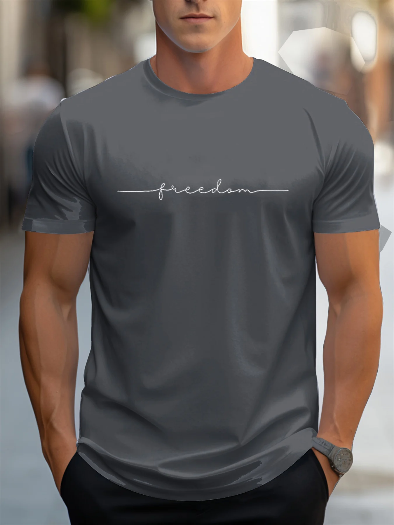 Men's 100% cotton summer fashionable casual loose plus size freedom graphic printed sports round neck short sleeved T-shirt top image 6