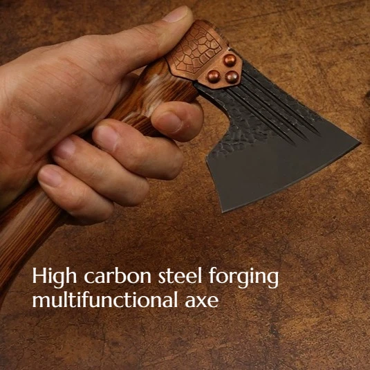 High Carbon Steel Forged Handmade Axe High Hardness Outdoor Portable Camping Chopping Axe Emergency Self-defense Tool