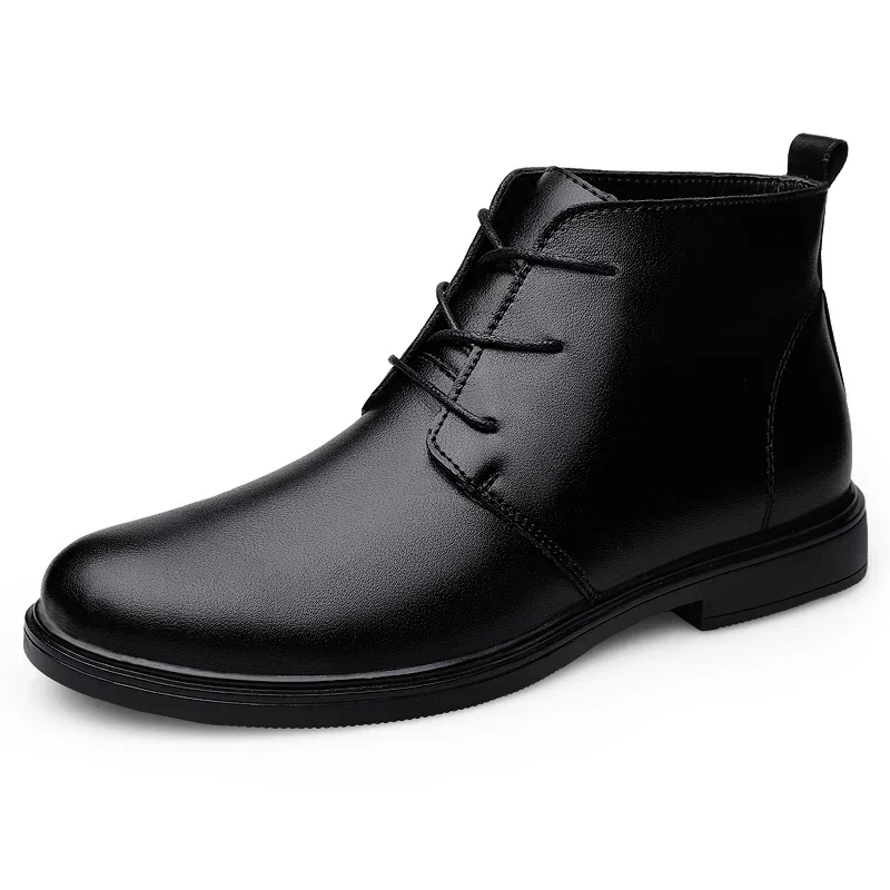 High Quality Soft Comfort Men Leather Casual Boots Fashion Winter Fleece Warm Outdoor High Top Boots Branded Men's Chelsea Boots
