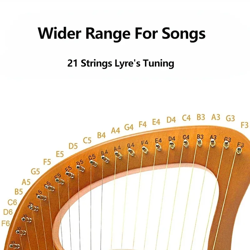 Lyre Harp Mahogany 21 Metal Strings Portable Solid Wood Piano Classical Instrument Gift For Music Lovers Beginner Children Adult