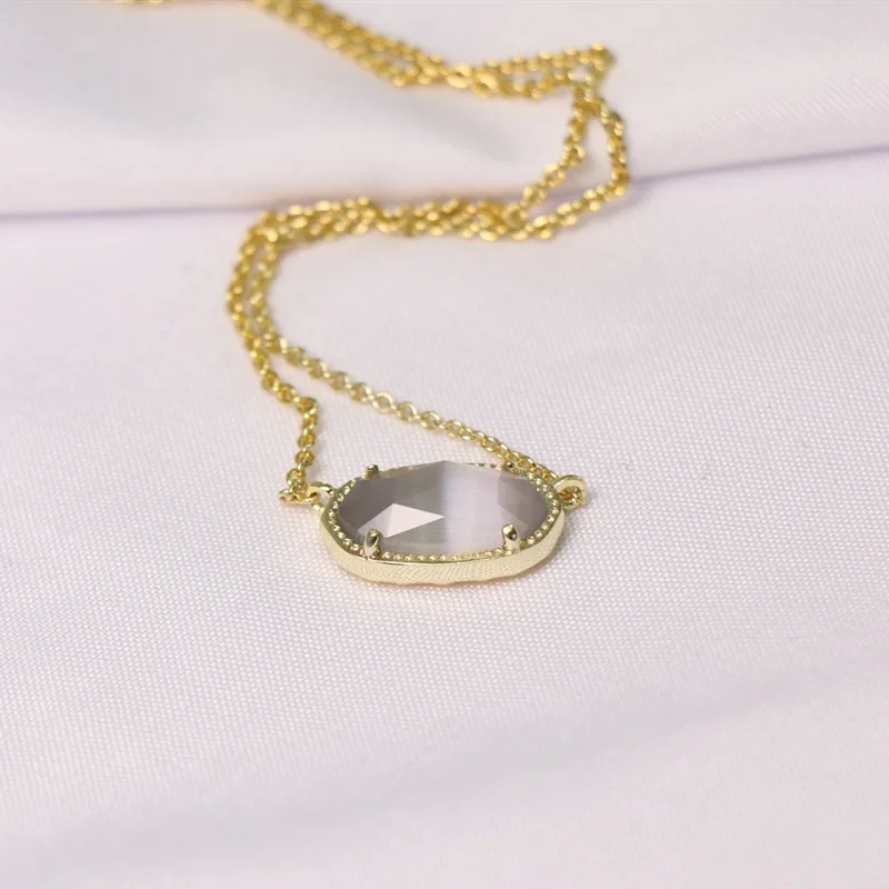 YEEVAA Geometric Slate Grey Cats Eye Pendant Necklace for Women, Fashion Jewelry, Unique Gifts