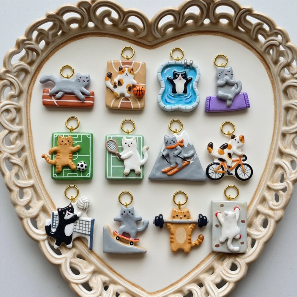 Niedliche Neue Beliebte Tier-Serie Katze Ski Volleyball DIY Anhänger Charms Schmuckherstellung – Detail 3