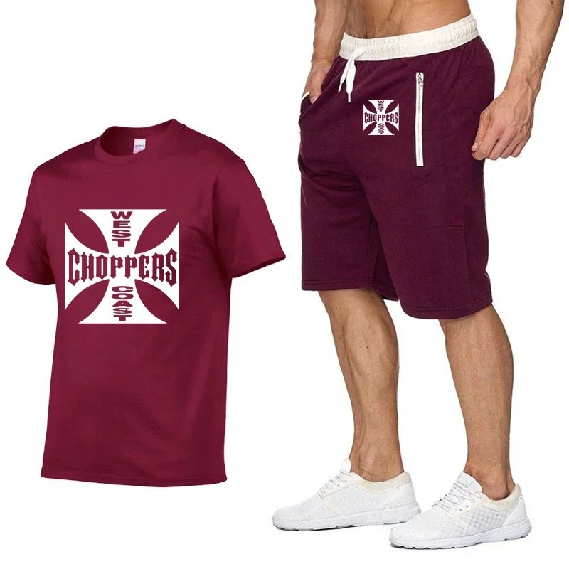 Rock music West Coast Choppers Printed T Shirt Men Summer Fashion Cotton Hip hop Harajuku Short Sleeve Men T-shirt+pants suit