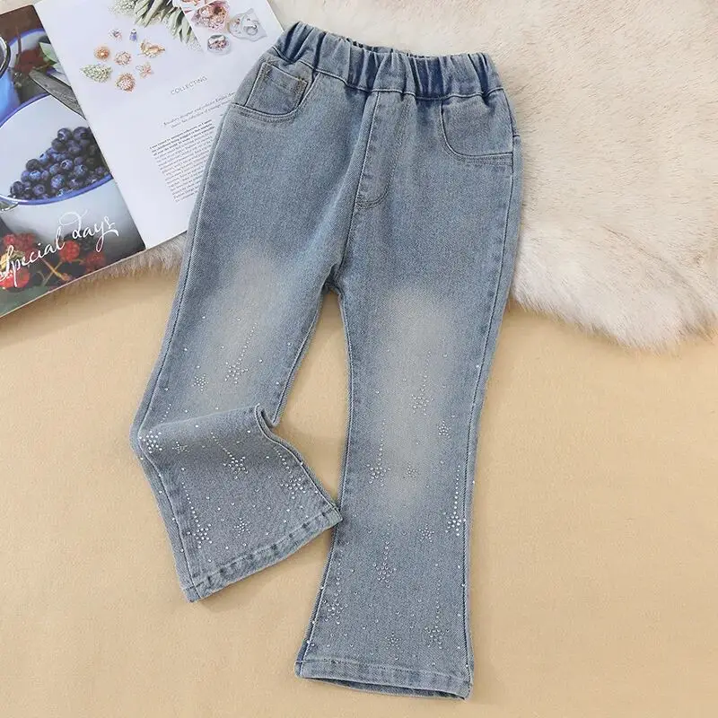 

Spring/Summer Baby Girls Jeans Little Girls Casual Elastic Pants Korean Edition Children's Slim Fit Western Flare Pants