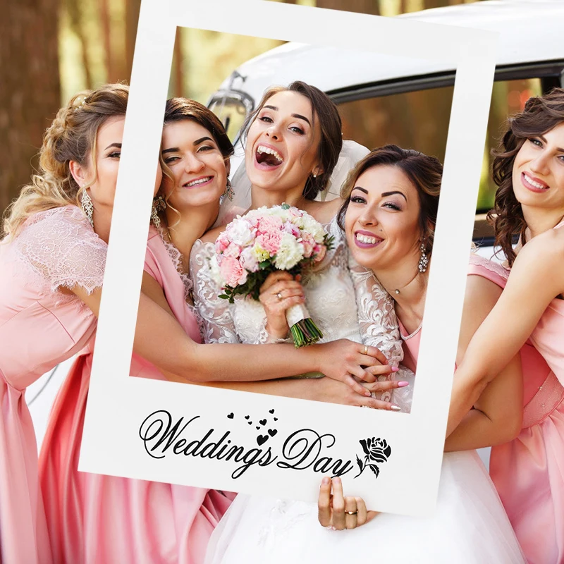 1Pc White Flower Wedding Day Photo Frame Prop Just Married Bridal Shower Photography Props Hen Bachelor Party Photobooth Decor