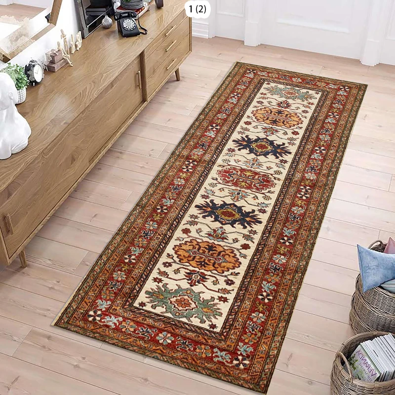 Persian Style Traditional Pattern Runner Rug Classic Floral Design Long Floor Mat for Kitchen Corridors Retro Home Decor Spaces