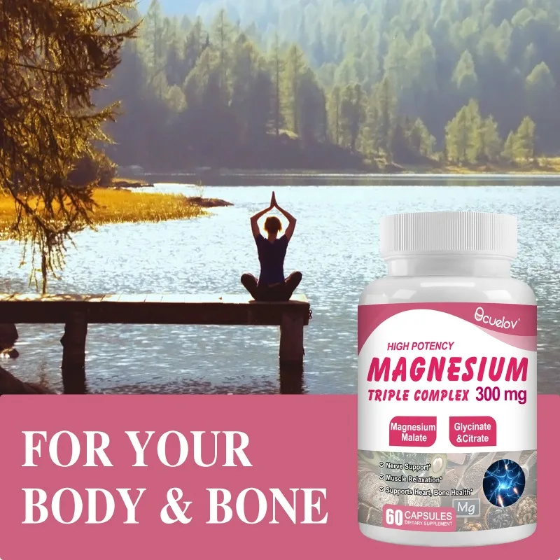 Triple Magnesium Complex, 300 Mg Magnesium (Glycinate, Malate, and Citrate) for Muscle, Nerve, Bone, and Energy