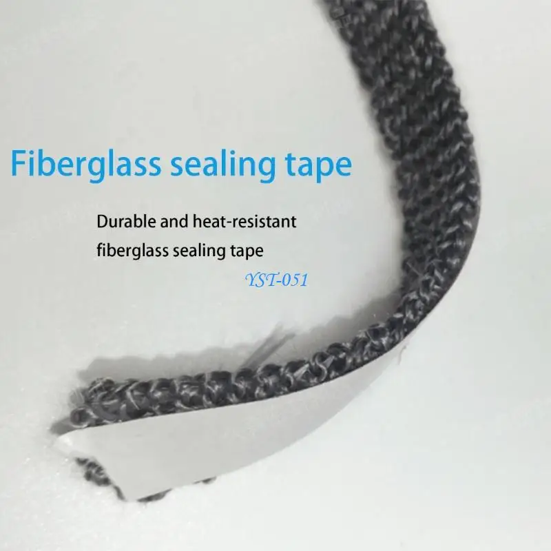 E15A Black Flat Stove Rope Auto-Adhesive Fiberglass Fireplaces Chimney Door Sealing Cord Replacement Gaskets Tape