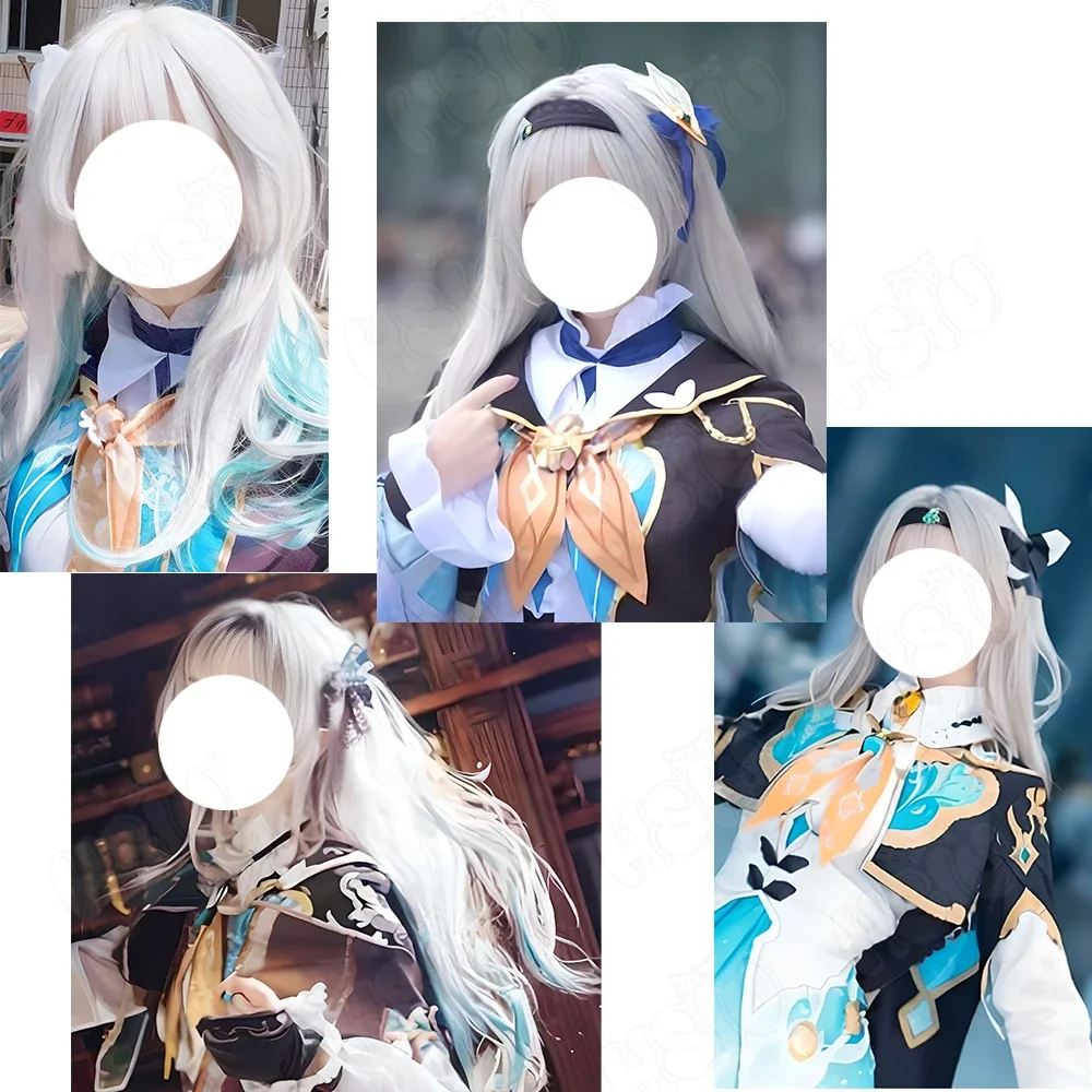 

2025 new Game Honkai Star Rail Cosplay Silver White Gradient Lake Green Long Wig Firefly CosplayWig Fiber synthetic wig