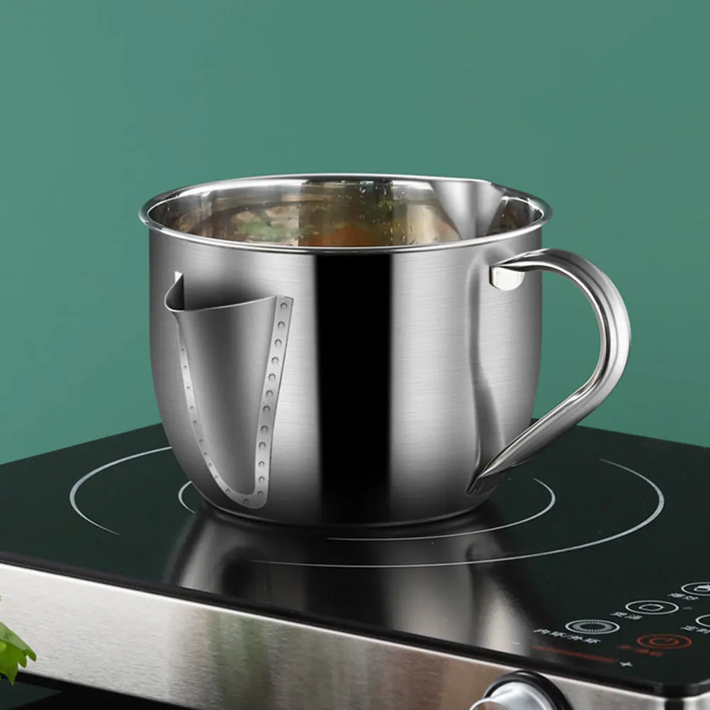 

Stainless Steel Oil Separator Pot Soup Filter Grease Container Kitchen Cookware Silver High Temp Resistant Easy Clean Metal Oil