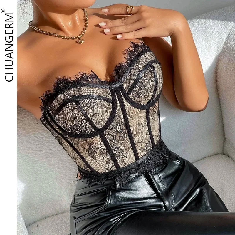 CHUANGERM Sexy Lingerie Women\'s Corset Embroidery Pattern Corset Shaper Bra Feather Fashion Female Backless Sexy Woman Push Up